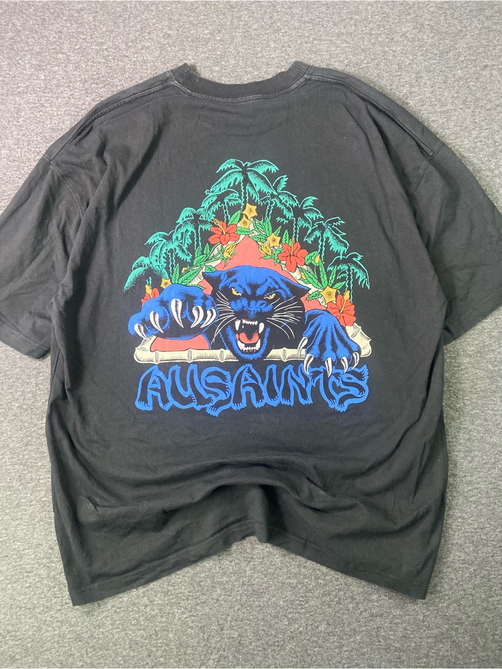 AllSaints Beast Oversized Panther Graphic Tee Washed Black Cotton